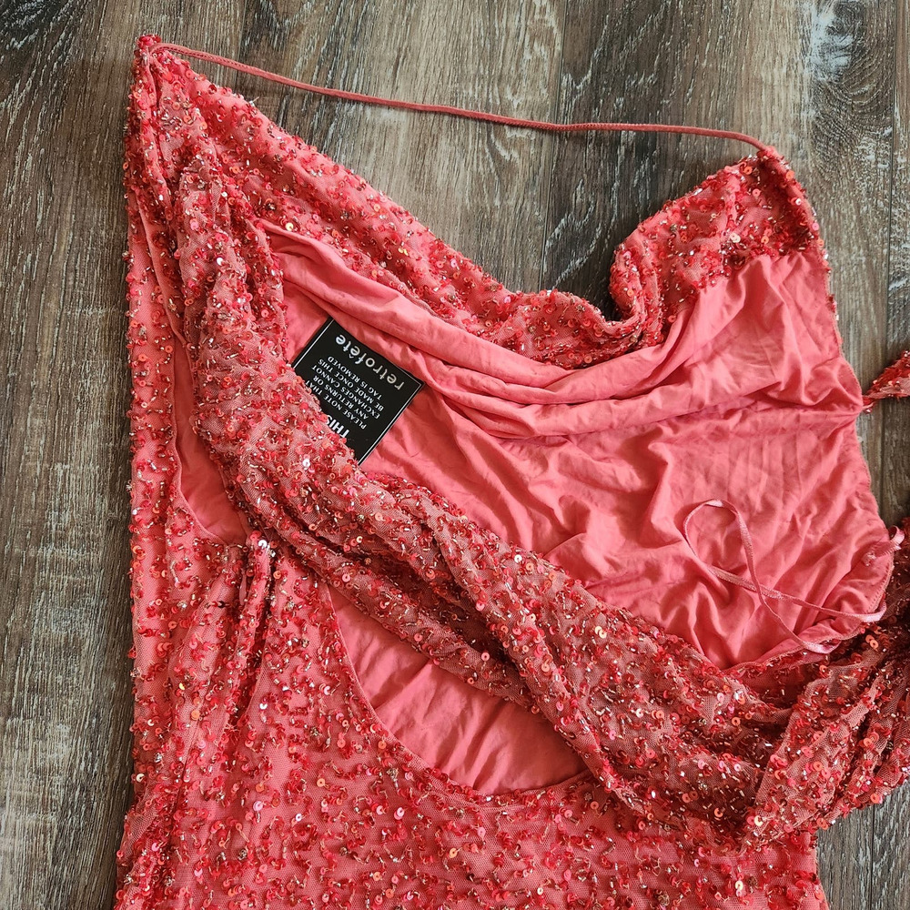 Retrofete Esme Dress in Calypso Coral Sequin Beaded Medium NWT Sleeveless - Picture 7 of 12